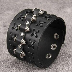 Punk Cuff Bracelet Leather Adjustable Wrap Wristband Bracelets Arm Goth Gothic